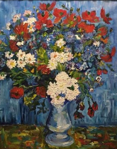 Vase With Cornflowers and Poppies